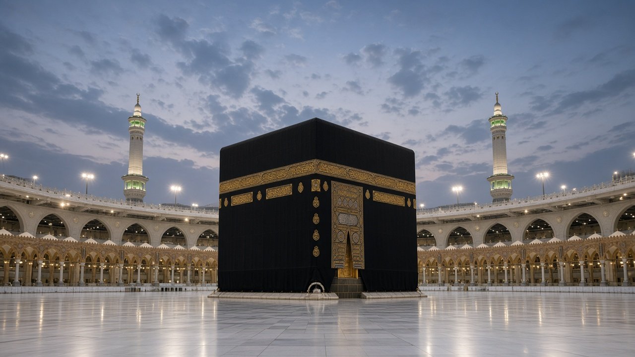 The Kaaba in the courtyard of Masjid al-Haram